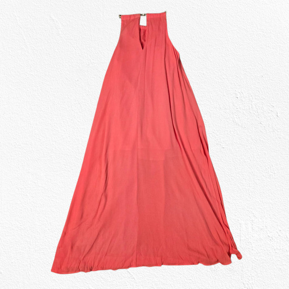 JustFab Coral Pink Boho Sleeveless Chain Halter Chiffon Maxi Dress Size Small - Picture 11 of 11